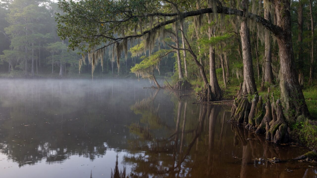 Blackwater creek winding through Clay County pines